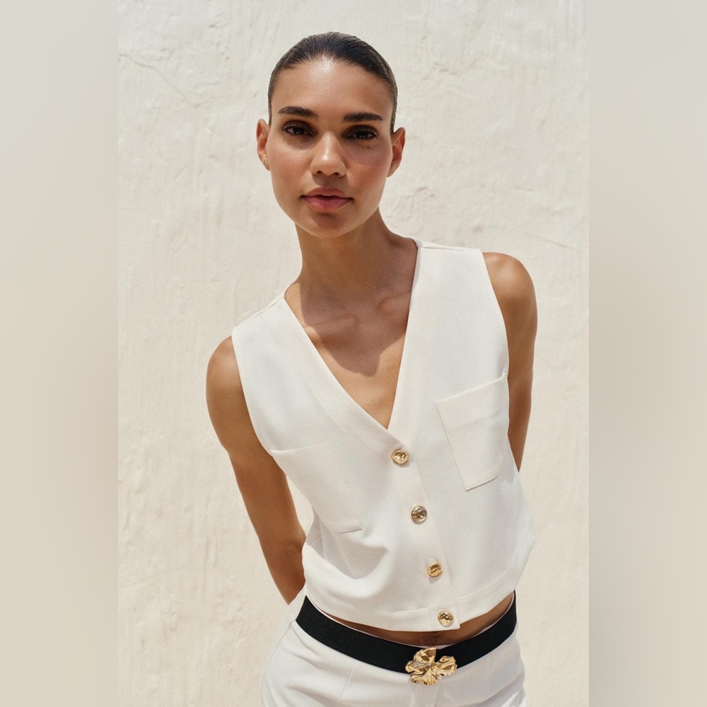 Zara Ecru Crepe Sleeveless Top XS NWT part of Coord Marching Skirt Set